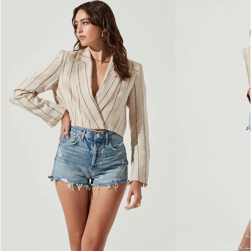 Rosette Cropped Pinstripe Jacket